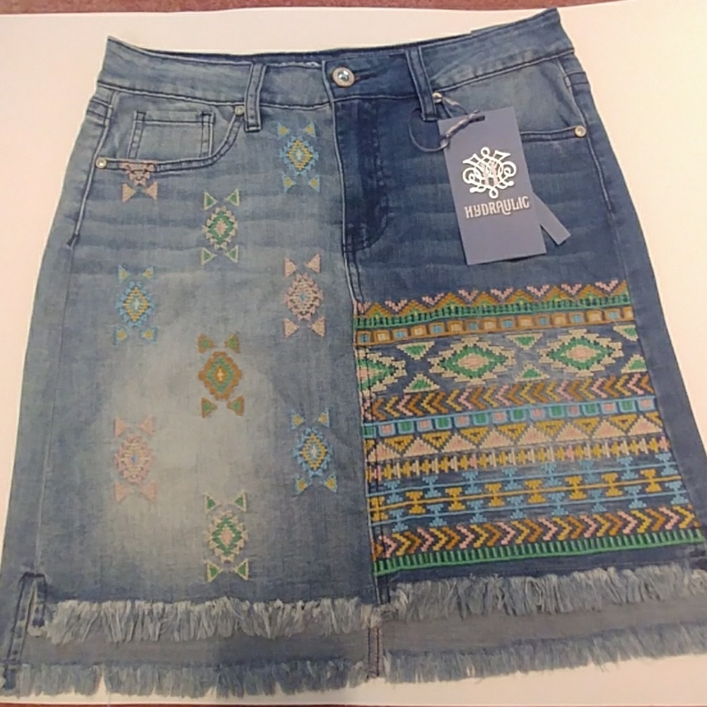 Hydraulic, Tribal Soho High Rise Denim Skirt, 8